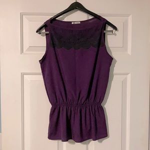 purple with black lace peplum sleeveless blouse
